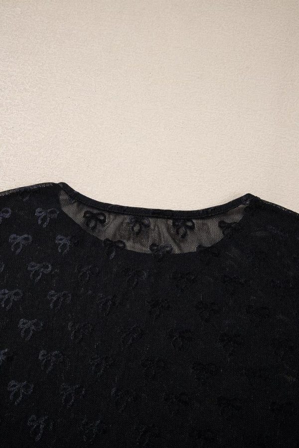 Long Sleeve Tops | Black Bow Pattern Long Sleeve Slim Fit Mesh Top - Women - Image 6