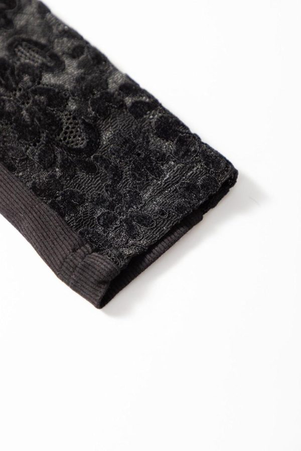 Long Sleeve Tops | Black Floral Lace Patchwork Long Sleeve Slim Top - Women - Image 6