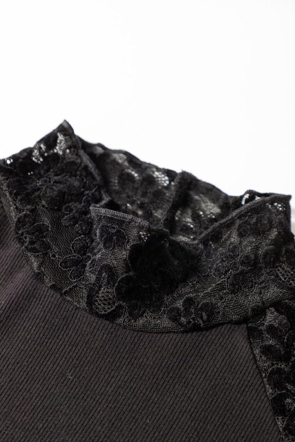 Long Sleeve Tops | Black Floral Lace Patchwork Long Sleeve Slim Top - Women - Image 7