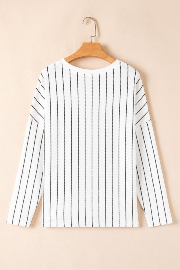 Long Sleeve Tops | Black Stripe V Neck Long Sleeve Waffle Knit Top - Women - Image 2