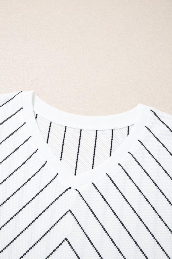Long Sleeve Tops | Black Stripe V Neck Long Sleeve Waffle Knit Top - Women - Image 3