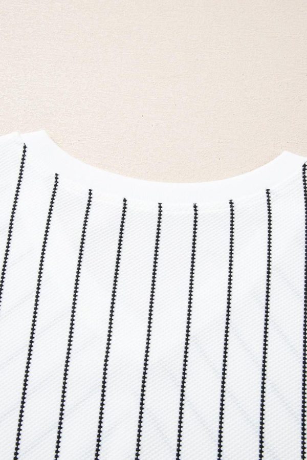 Long Sleeve Tops | Black Stripe V Neck Long Sleeve Waffle Knit Top - Women - Image 4