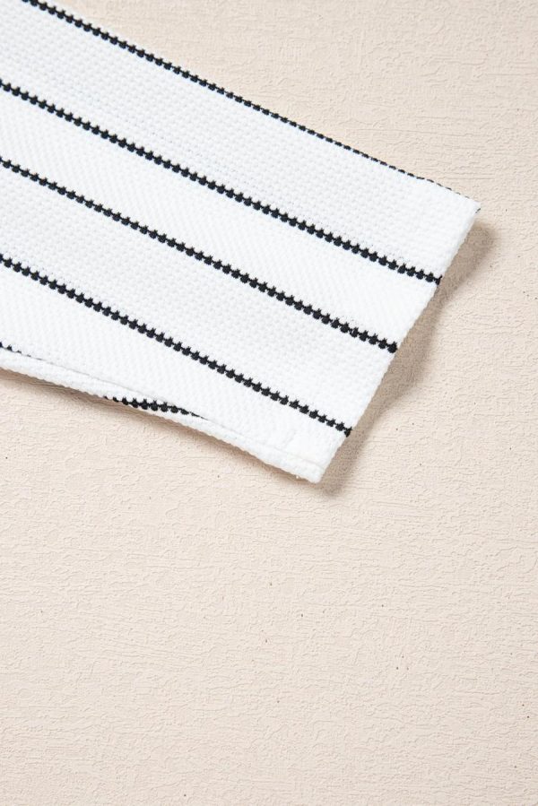 Long Sleeve Tops | Black Stripe V Neck Long Sleeve Waffle Knit Top - Women - Image 5