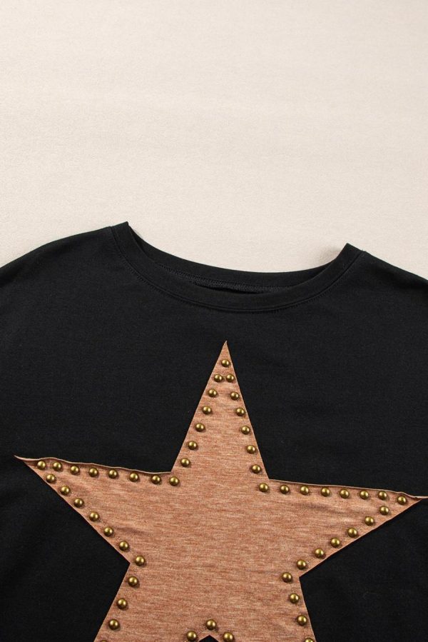 Long Sleeve Tops | Black Studded Star Graphic Oversized Top - Women - Image 6