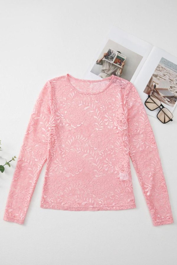 Long Sleeve Tops | Blossom Floral Lace Sheer Long Sleeve Top - Women - Image 5