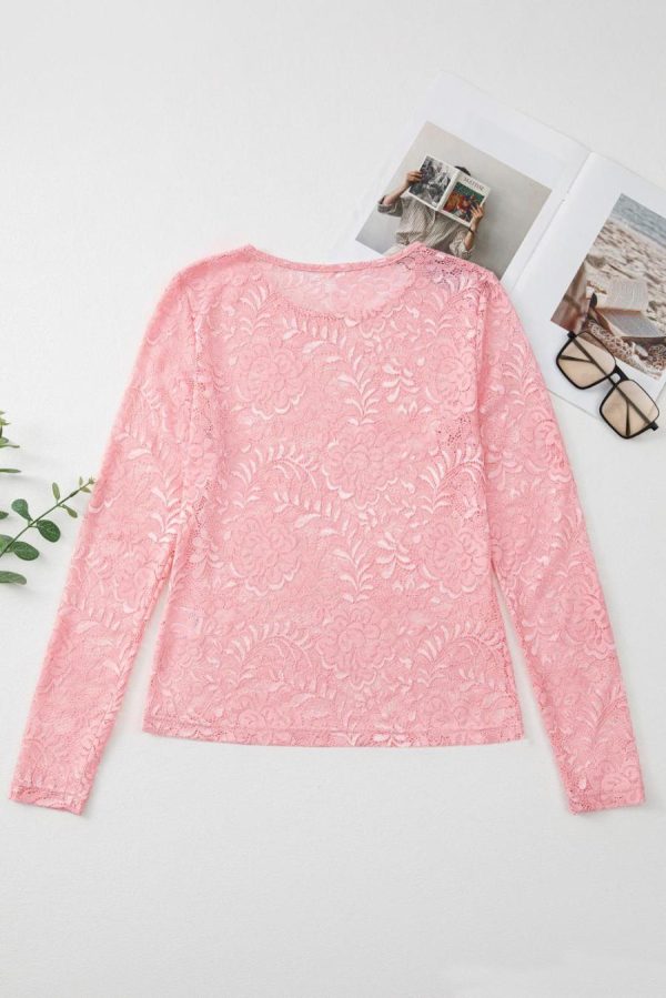 Long Sleeve Tops | Blossom Floral Lace Sheer Long Sleeve Top - Women - Image 6