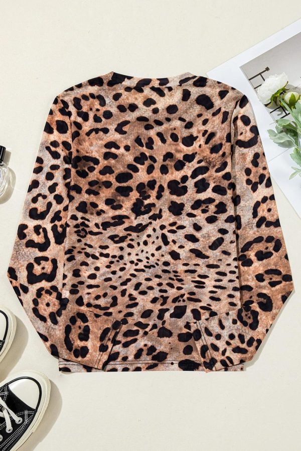 Long Sleeve Tops | Brown Allover Leopard Round Neck Long Sleeve Slim Top - Women - Image 3