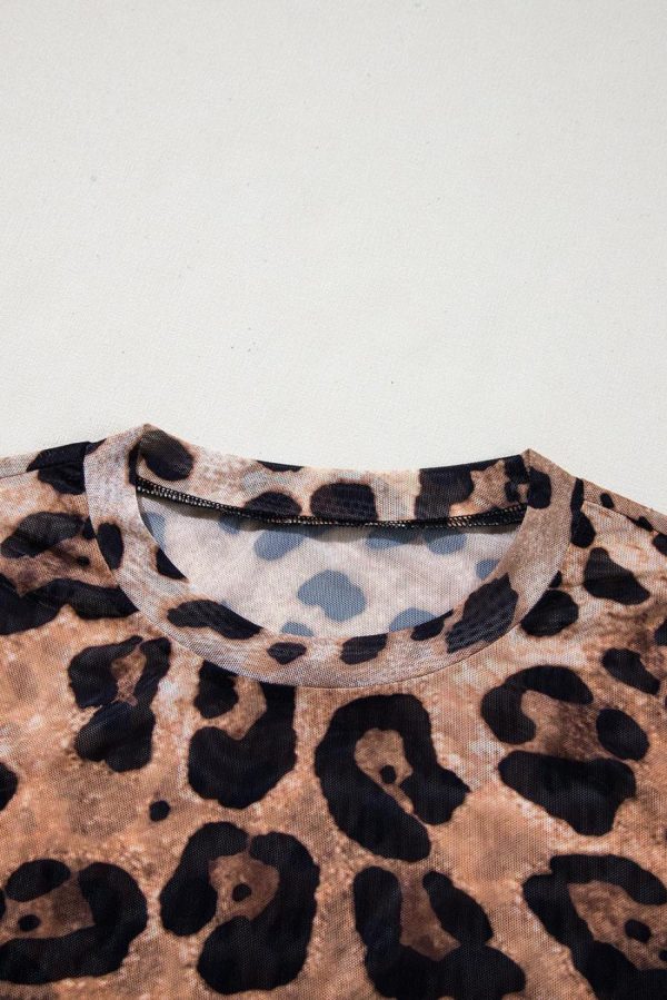 Long Sleeve Tops | Brown Allover Leopard Round Neck Long Sleeve Slim Top - Women - Image 4