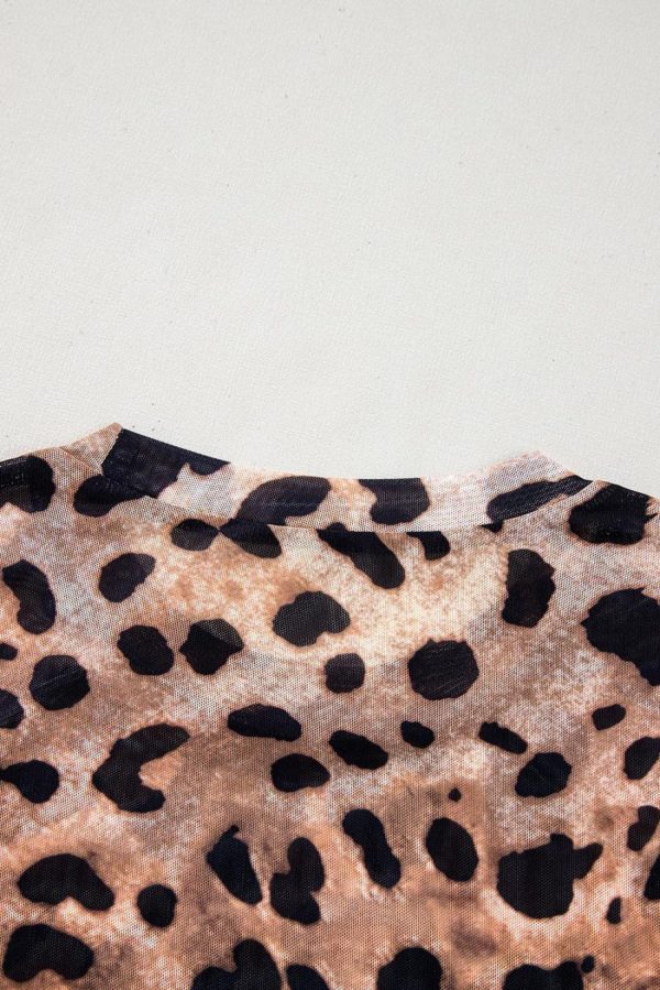 Long Sleeve Tops | Brown Allover Leopard Round Neck Long Sleeve Slim Top - Women - Image 5