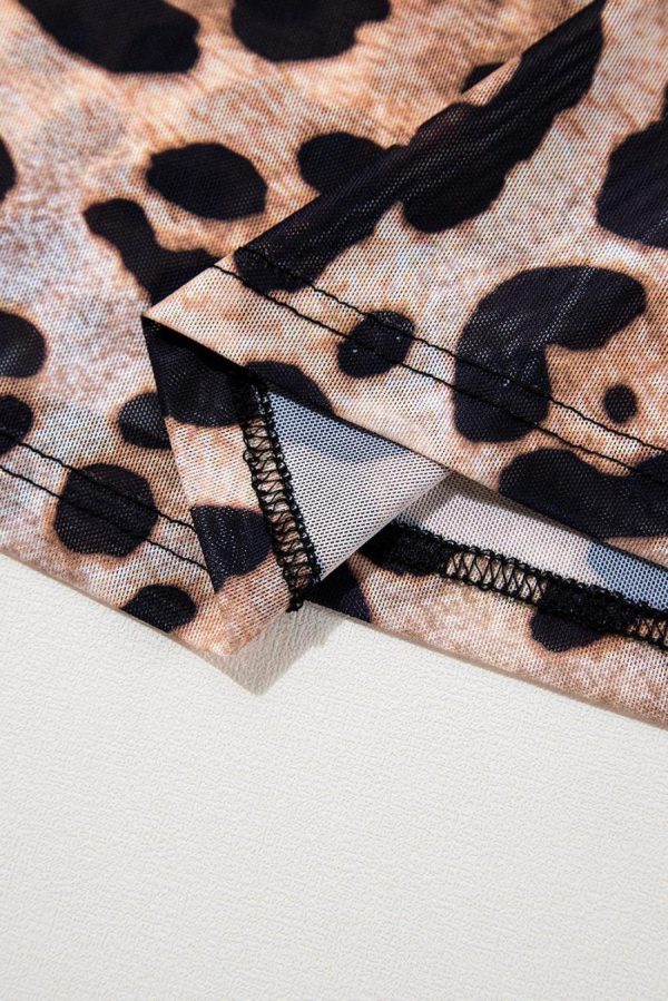 Long Sleeve Tops | Brown Allover Leopard Round Neck Long Sleeve Slim Top - Women - Image 7