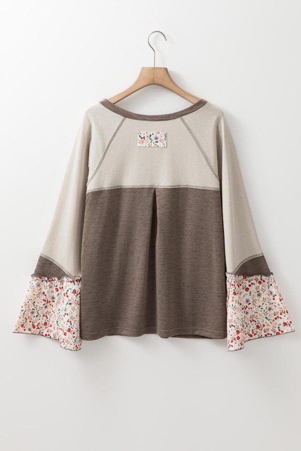 Long Sleeve Tops | Goat Colorblock Floral Patchwork Flared Sleeve Henley Top - Women - Image 3