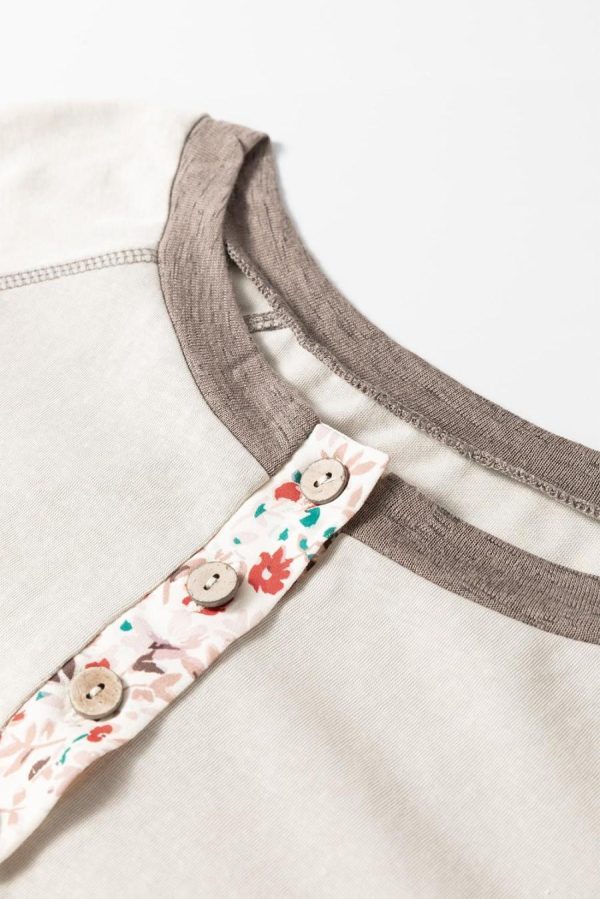 Long Sleeve Tops | Goat Colorblock Floral Patchwork Flared Sleeve Henley Top - Women - Image 4