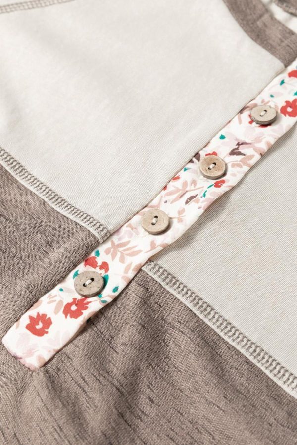 Long Sleeve Tops | Goat Colorblock Floral Patchwork Flared Sleeve Henley Top - Women - Image 5