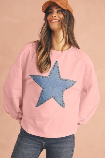 Long Sleeve Tops | Gossamer Pink Studded Star Graphic Oversized Top - Women
