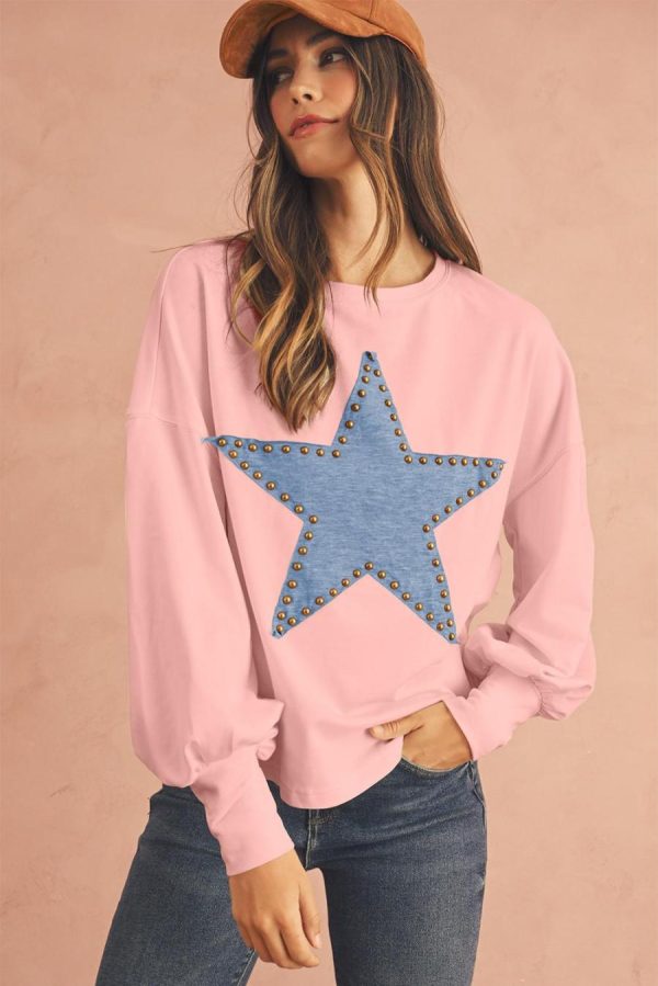 Long Sleeve Tops | Gossamer Pink Studded Star Graphic Oversized Top - Women - Image 2