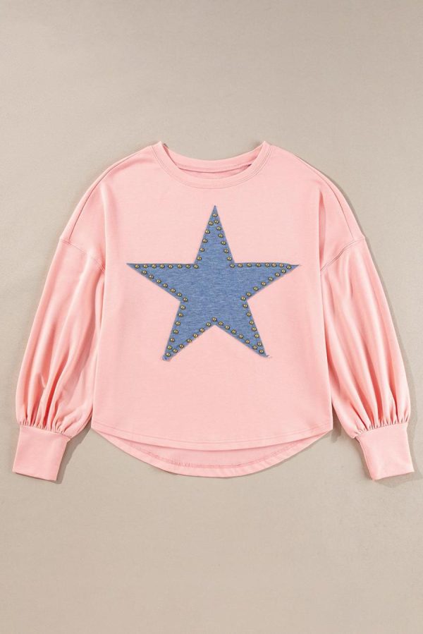 Long Sleeve Tops | Gossamer Pink Studded Star Graphic Oversized Top - Women - Image 4