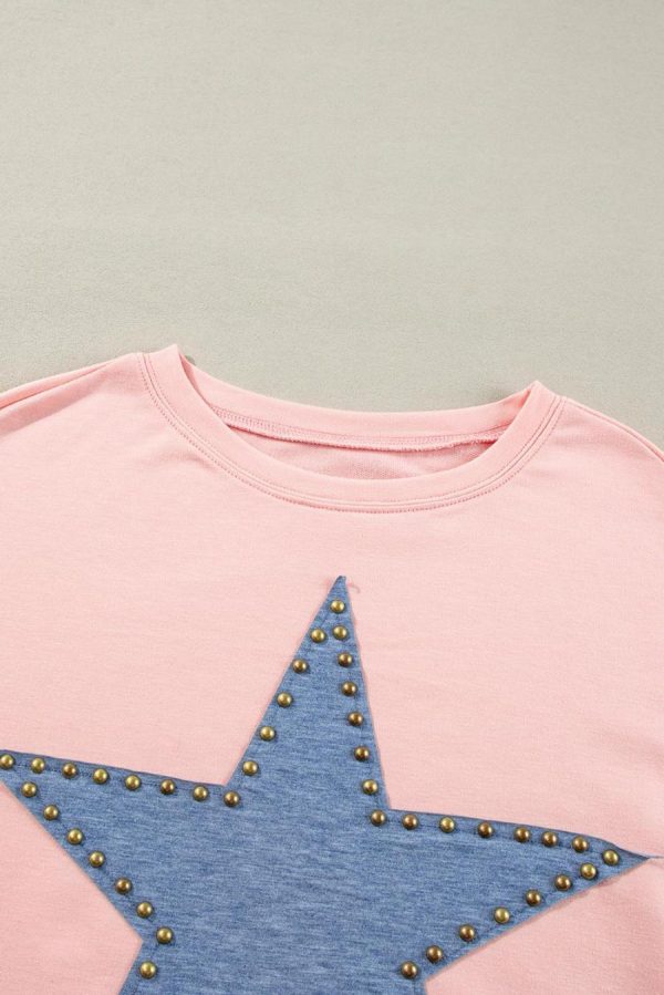Long Sleeve Tops | Gossamer Pink Studded Star Graphic Oversized Top - Women - Image 6