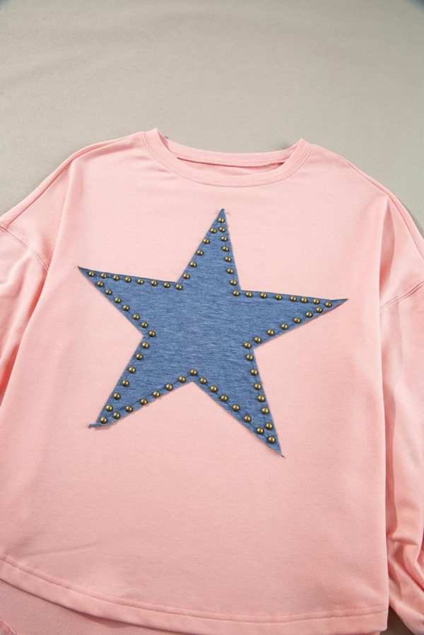 Long Sleeve Tops | Gossamer Pink Studded Star Graphic Oversized Top - Women - Image 7