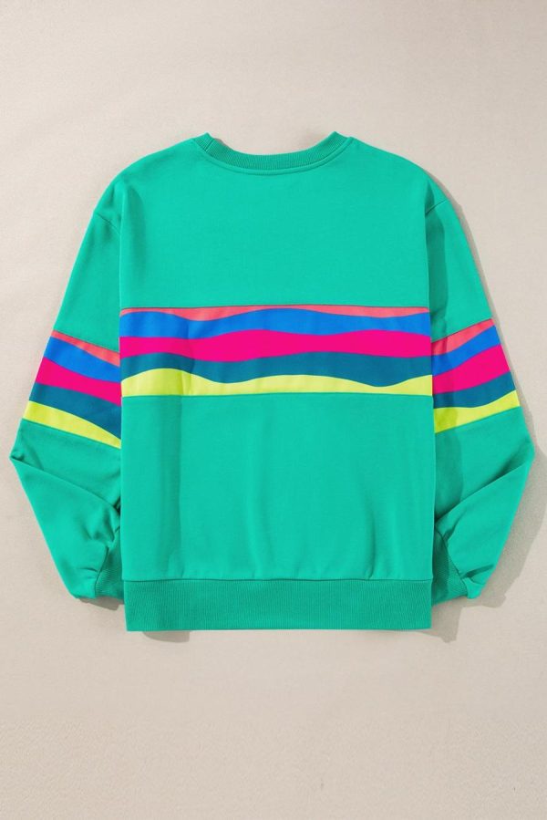 Long Sleeve Tops | Green Colorful Striped Round Neck Long Sleeve Top - Women - Image 2