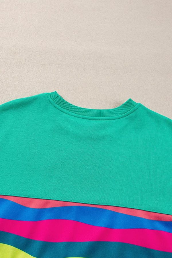 Long Sleeve Tops | Green Colorful Striped Round Neck Long Sleeve Top - Women - Image 5