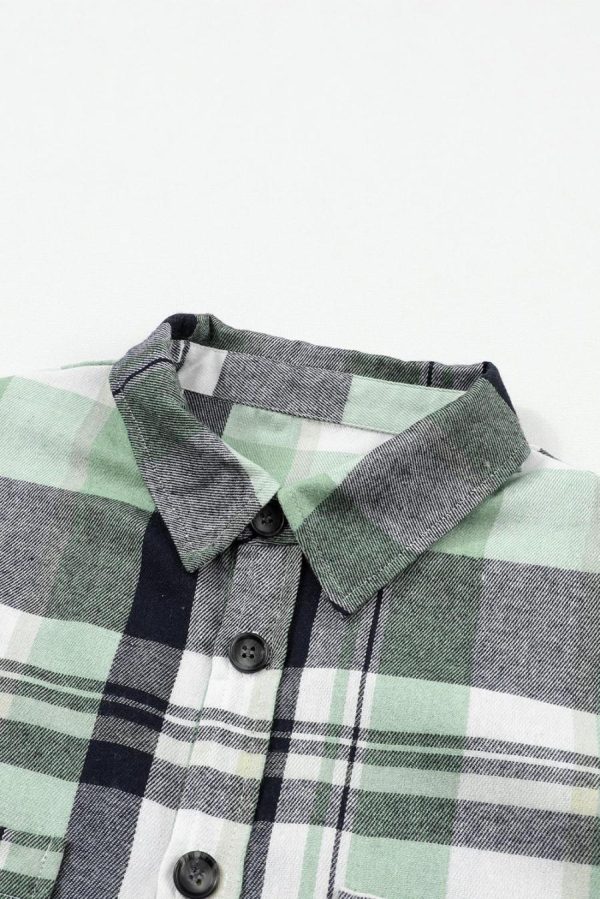 Long Sleeve Tops | Green Long Sleeve Collared Button Up Flannel Shacket - Women - Image 6