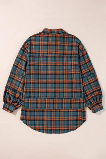 Long Sleeve Tops | Green Plaid Long Sleeve Collar Shirt - Women