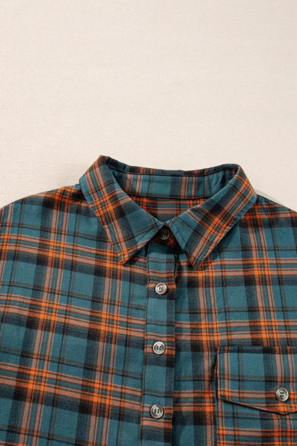 Long Sleeve Tops | Green Plaid Long Sleeve Collar Shirt - Women - Image 2