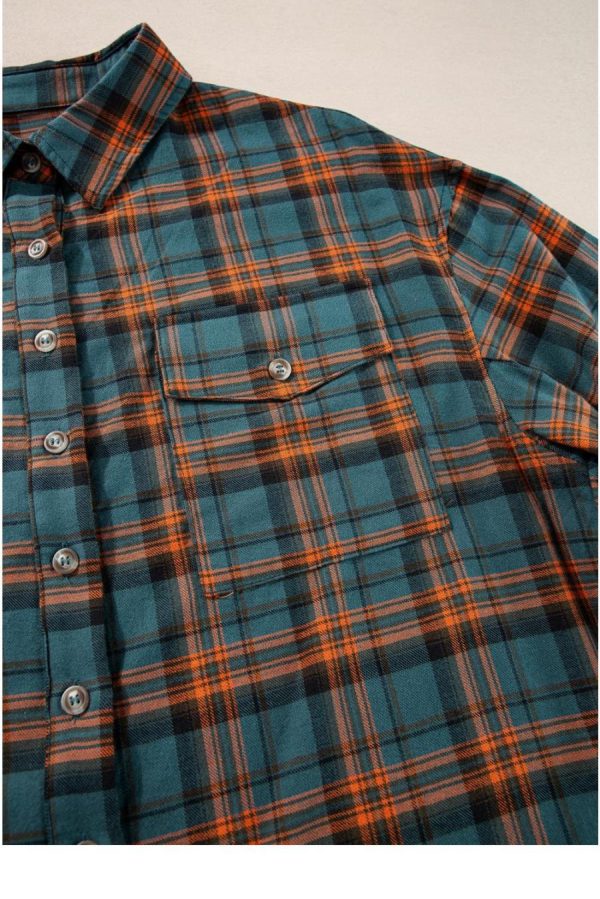 Long Sleeve Tops | Green Plaid Long Sleeve Collar Shirt - Women - Image 3