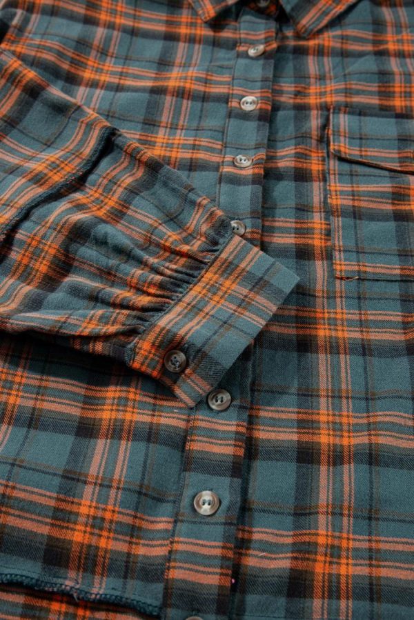 Long Sleeve Tops | Green Plaid Long Sleeve Collar Shirt - Women - Image 4