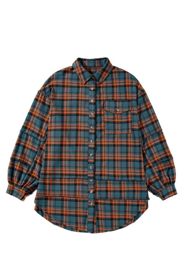 Long Sleeve Tops | Green Plaid Long Sleeve Collar Shirt - Women - Image 7