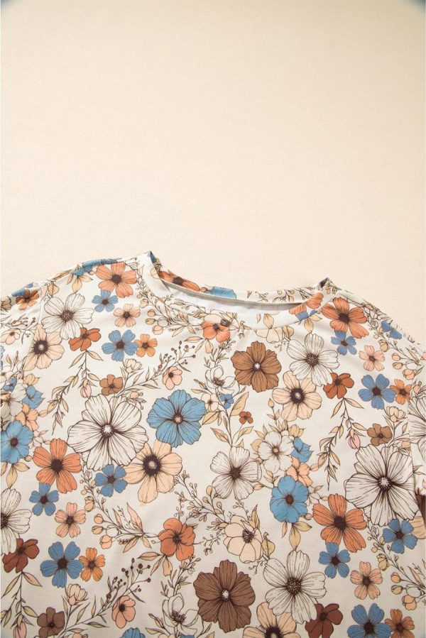 Long Sleeve Tops | Khaki Allover Floral Print Crew Neck Long Sleeve Top - Women - Image 7