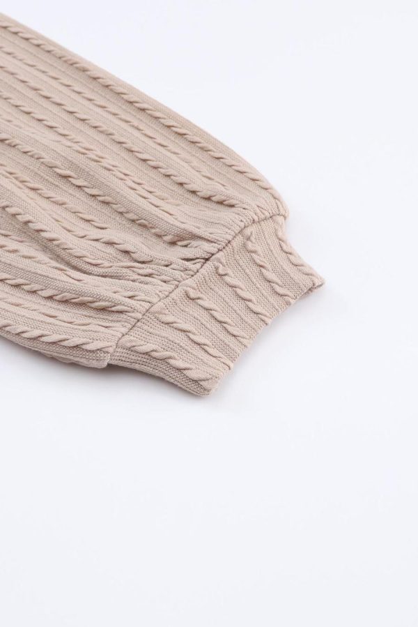 Long Sleeve Tops | Khaki Knitted Jacquard V Neck Lantern Sleeve Top - Women - Image 7