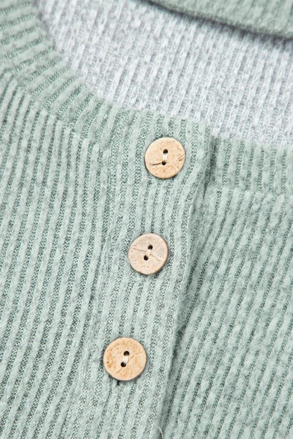 Long Sleeve Tops | Light Grey Contrast Ribbed Loose Fit Henley Top - Women - Image 4