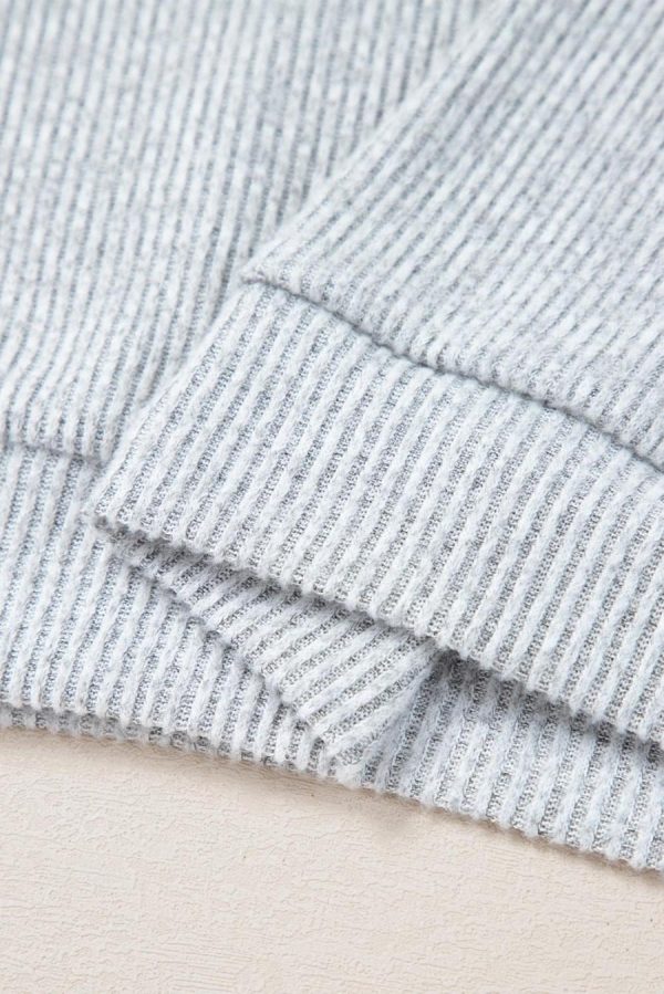Long Sleeve Tops | Light Grey Contrast Ribbed Loose Fit Henley Top - Women - Image 6