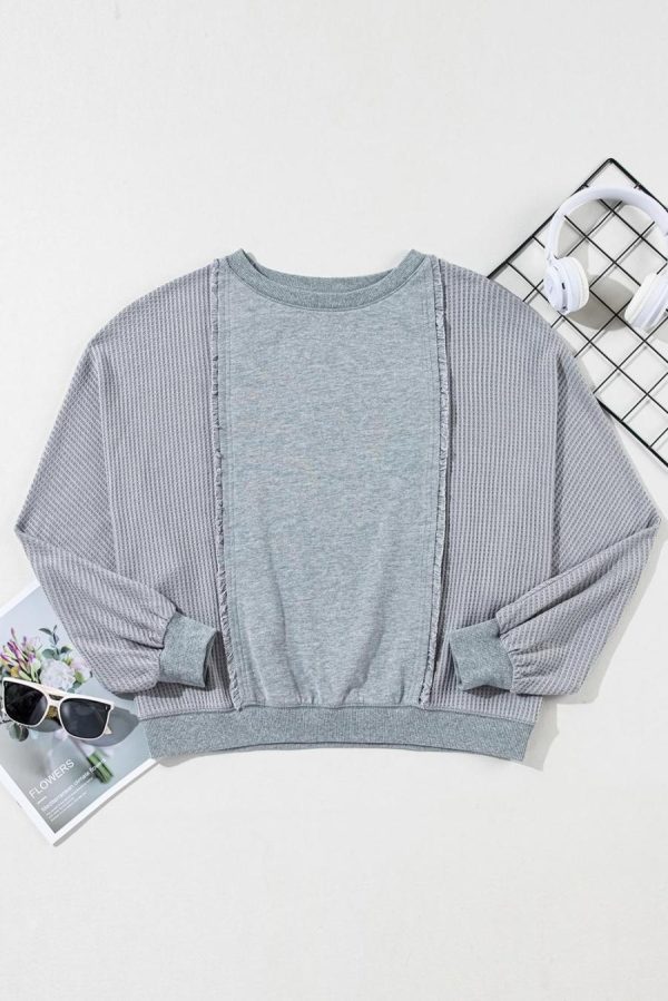 Long Sleeve Tops | Light Grey Waffle Patchwork Long Sleeve Pullover Top - Women - Image 6