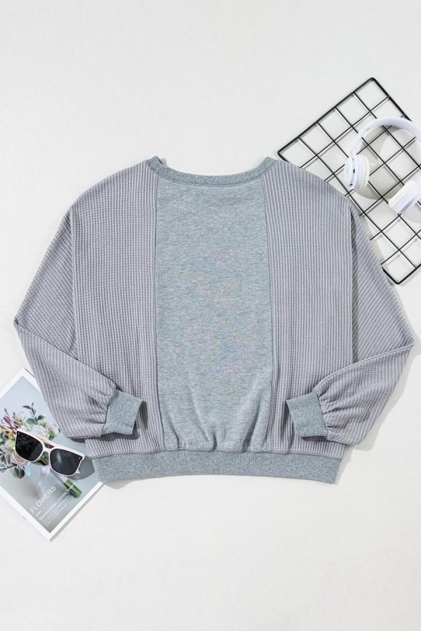 Long Sleeve Tops | Light Grey Waffle Patchwork Long Sleeve Pullover Top - Women - Image 7