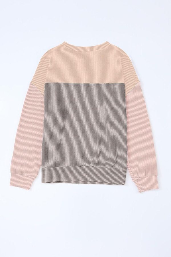 Long Sleeve Tops | Multicolor Colorblock Ribbed Loose Long Sleeve Top - Women - Image 3