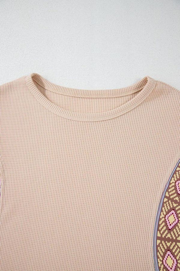 Long Sleeve Tops | Parchment Floral Patchwork Puff Sleeve Waffle Knit Top - Women - Image 7