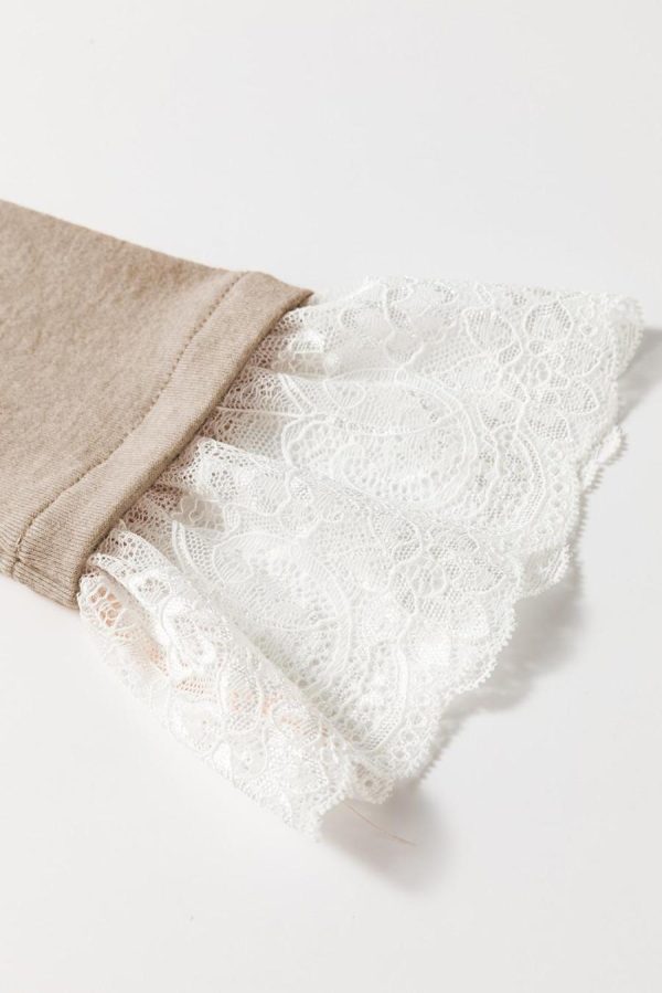 Long Sleeve Tops | Parchment Seam Detail Lace Contrast Cuffs Raglan Sleeve Top - Women - Image 5