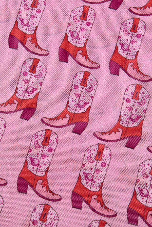 Long Sleeve Tops | Pink Boots Print Mock Neck Long Sleeve Mesh Top - Women - Image 4