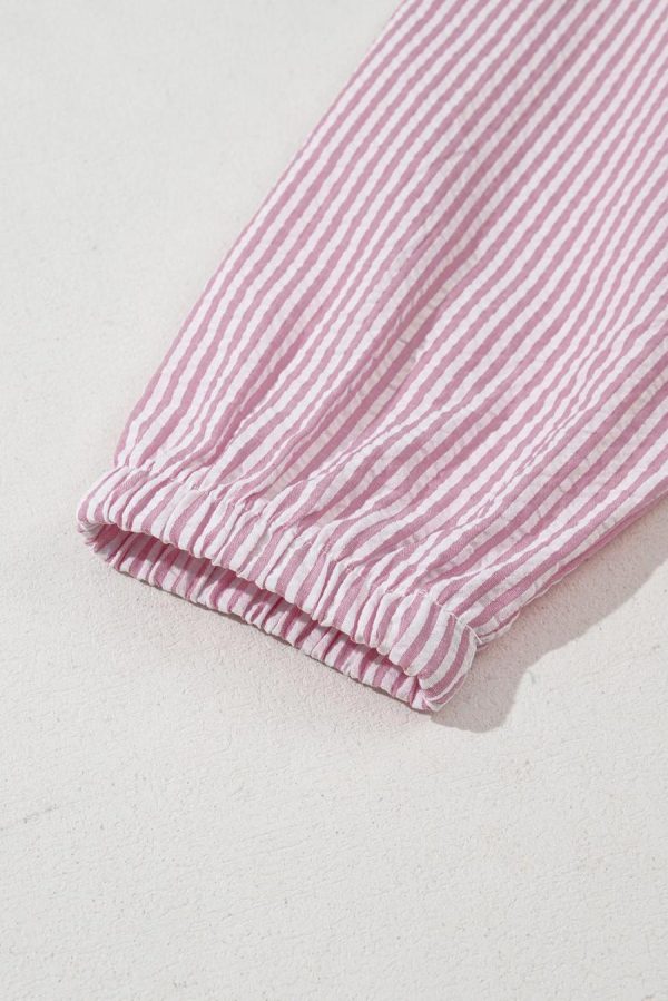 Long Sleeve Tops | Pink Stripe Bow Tie Front Round Neck Long Sleeve Top - Women - Image 3