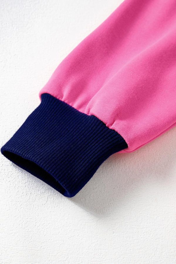 Long Sleeve Tops | Pink Stripe Color Block V Neck Loose Fit Long Sleeve Top - Women - Image 6