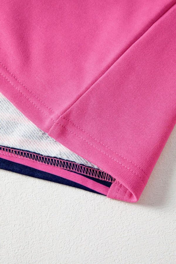 Long Sleeve Tops | Pink Stripe Color Block V Neck Loose Fit Long Sleeve Top - Women - Image 7