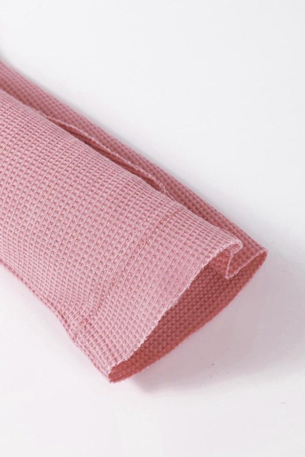 Long Sleeve Tops | Pink Waffle Patchwork Drop Sleeve Henley Top - Women - Image 6