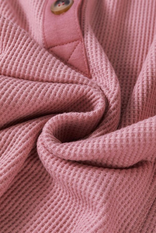Long Sleeve Tops | Pink Waffle Patchwork Drop Sleeve Henley Top - Women - Image 7