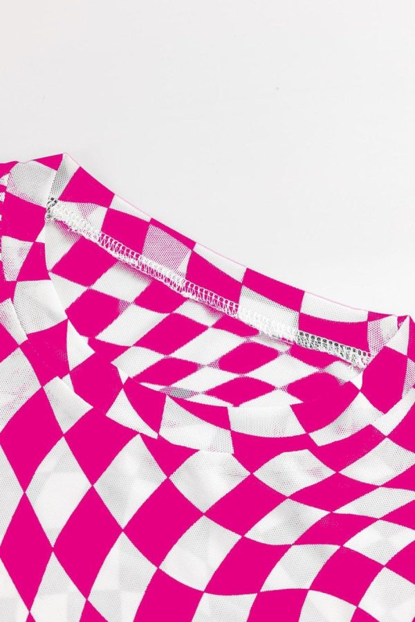 Long Sleeve Tops | Rose Checkered Pattern Mesh Long Sleeve Top - Women - Image 4
