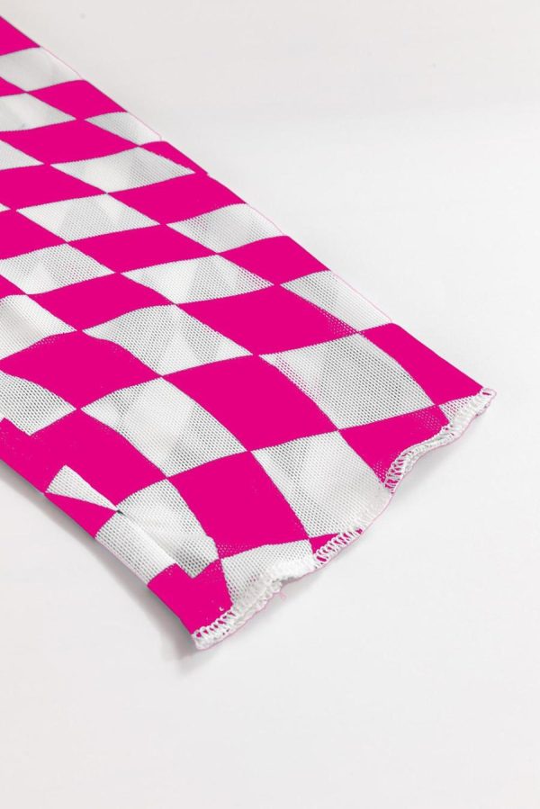 Long Sleeve Tops | Rose Checkered Pattern Mesh Long Sleeve Top - Women - Image 5