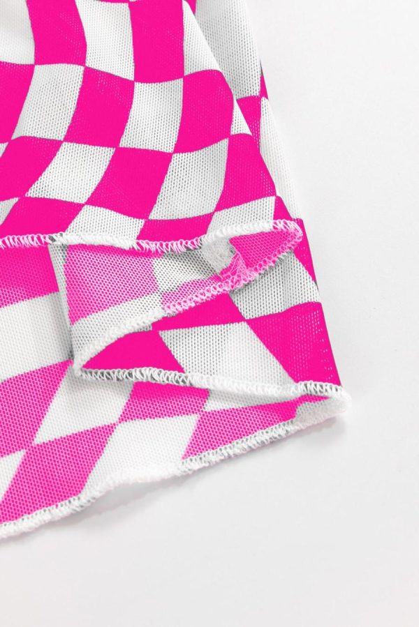 Long Sleeve Tops | Rose Checkered Pattern Mesh Long Sleeve Top - Women - Image 6