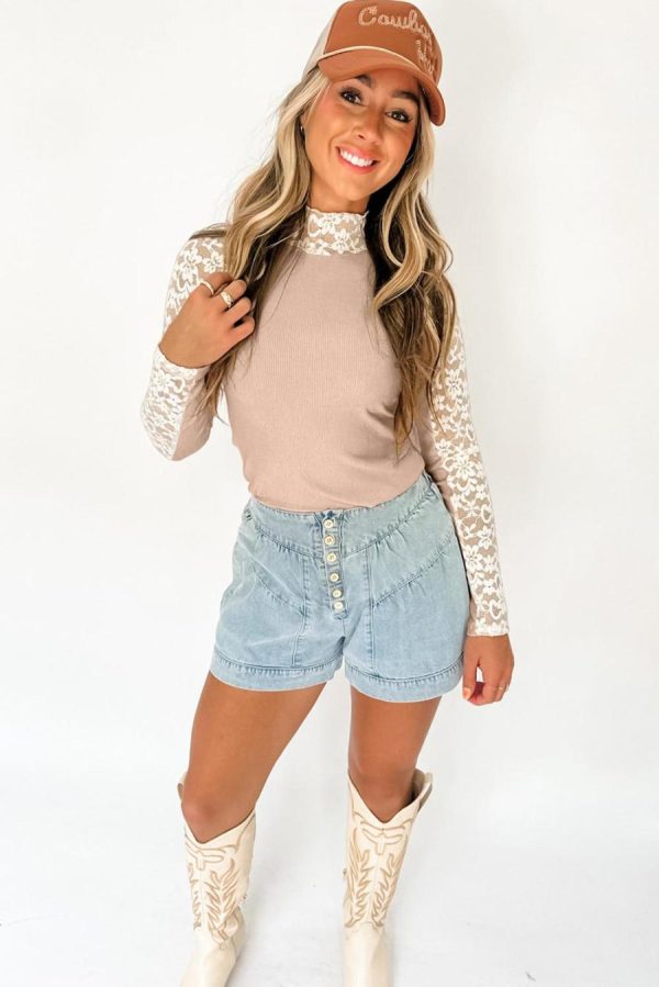 Long Sleeve Tops | Smoke Gray Floral Lace Patchwork Long Sleeve Slim Top - Women - Image 2