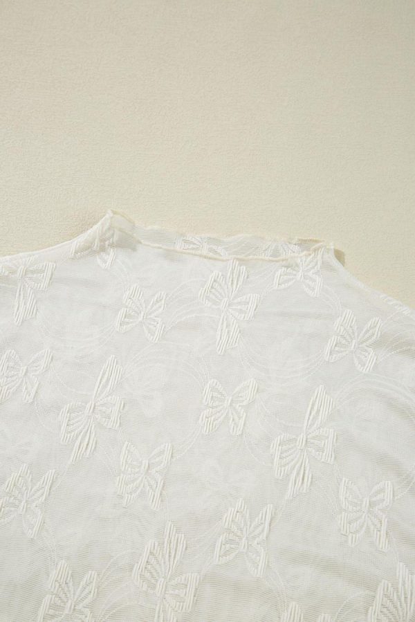 Long Sleeve Tops | White Butterfly Jacquard Mesh Long Sleeve Top - Women - Image 2